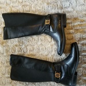 Black leather knee high boots